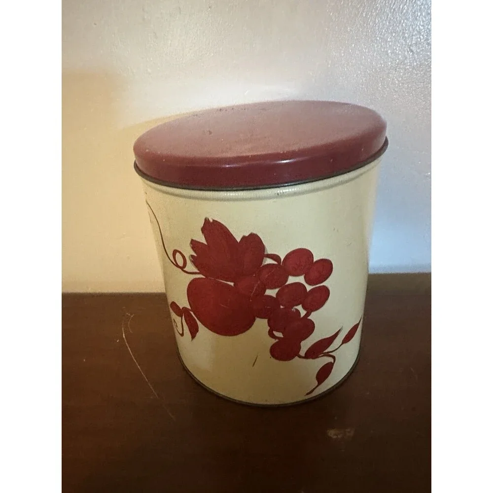 Vtg  4 Piece Tin Canister Set Fruit Design Kitchen Farmhouse Décor